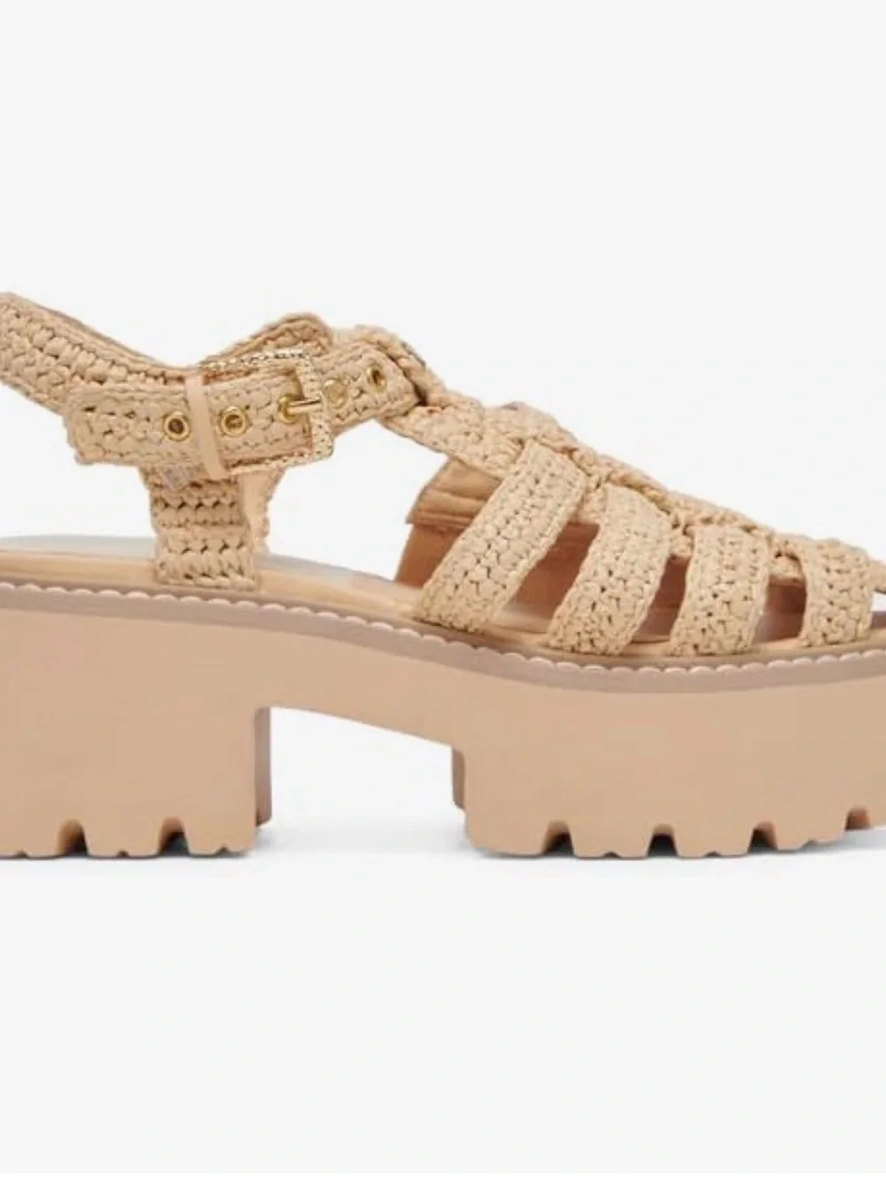 Woven Platform Sandal in Beige - Women's Chunky Heel